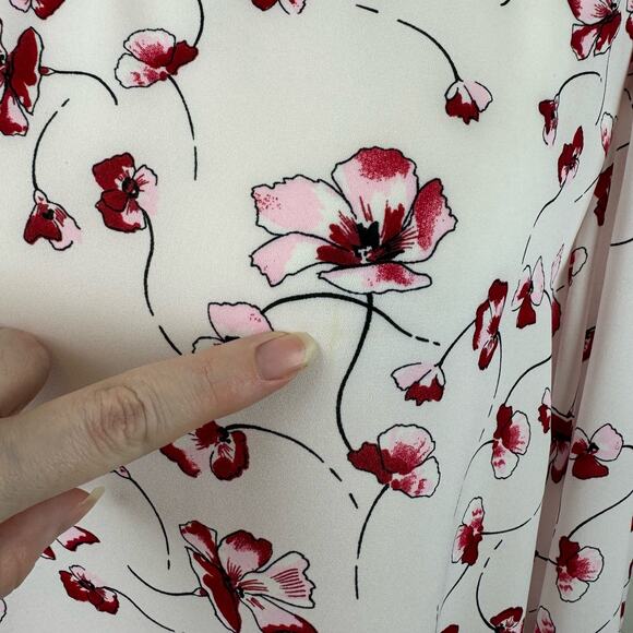 CeCe Womens Sheer 3/4 Sleeve Blouse in Red and Pink Floral Sz M | Feminine Girly - Picture 6 of 12